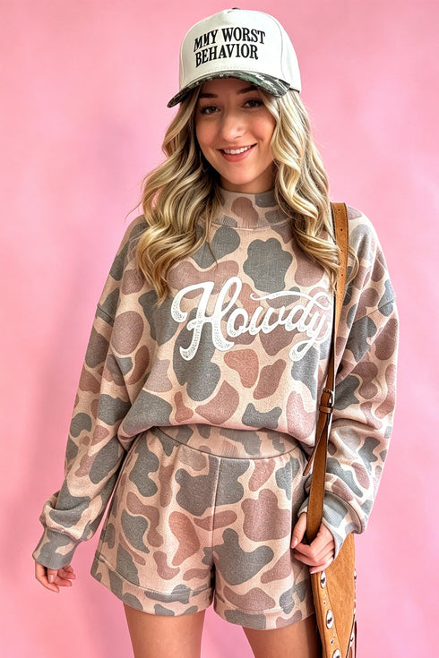 Howdy Camouflage High Neck Long Sleeve Short Set