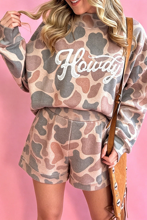 Howdy Camouflage High Neck Long Sleeve Short Set
