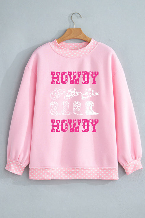Howdy Graphic Polka Dot Hem Mock Neck Sweatshirt