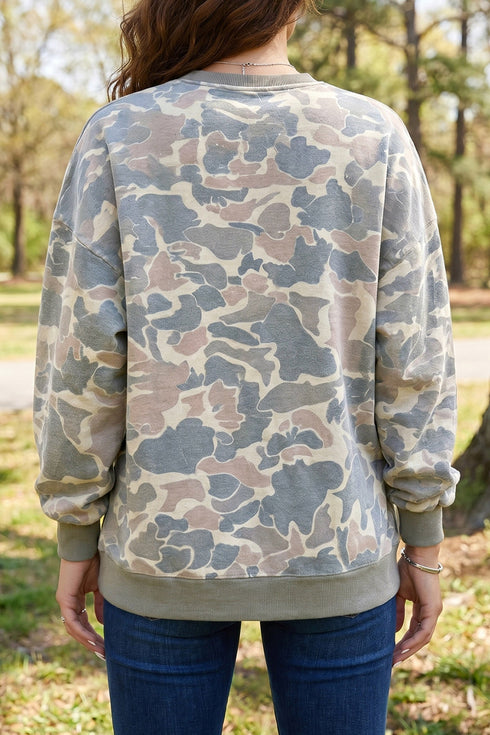 Howdy Letter Camo Print Western Tunic Graphic Sweatshirt