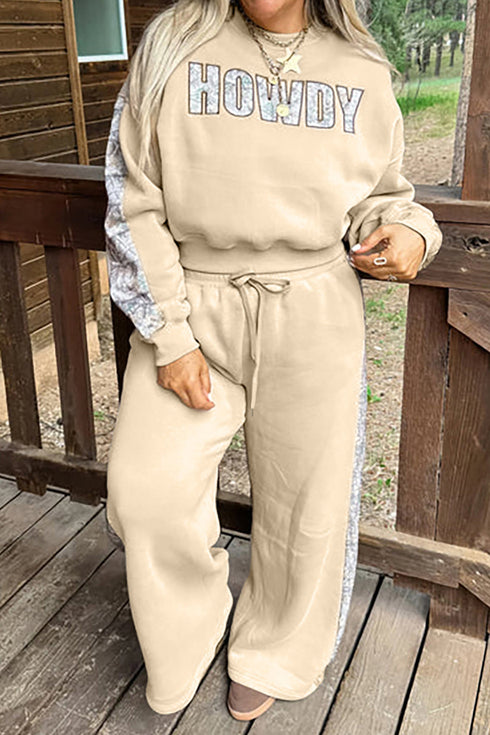 Howdy Letter Print Side Stripe Long Sleeve Lounge Set