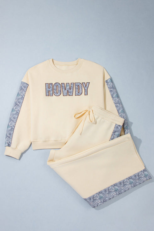 Howdy Letter Print Side Stripe Long Sleeve Lounge Set