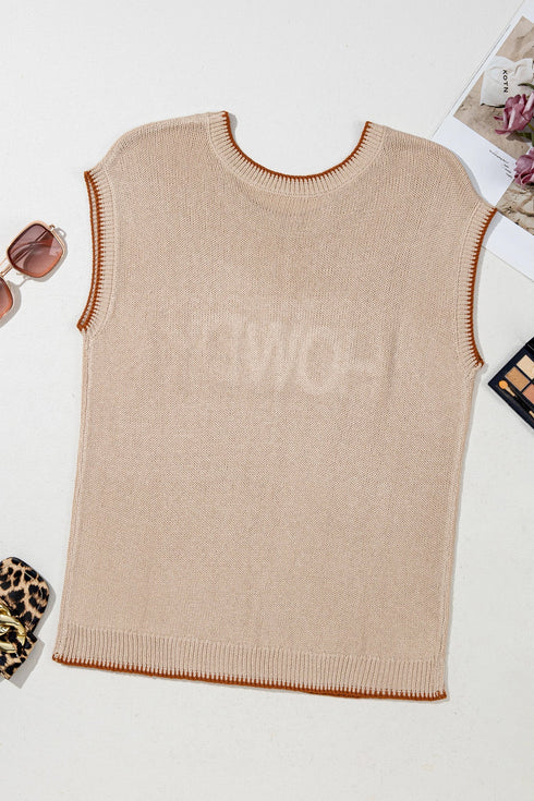 Howdy Letter Print Western Graphic Knit Short Sleeve Sweater