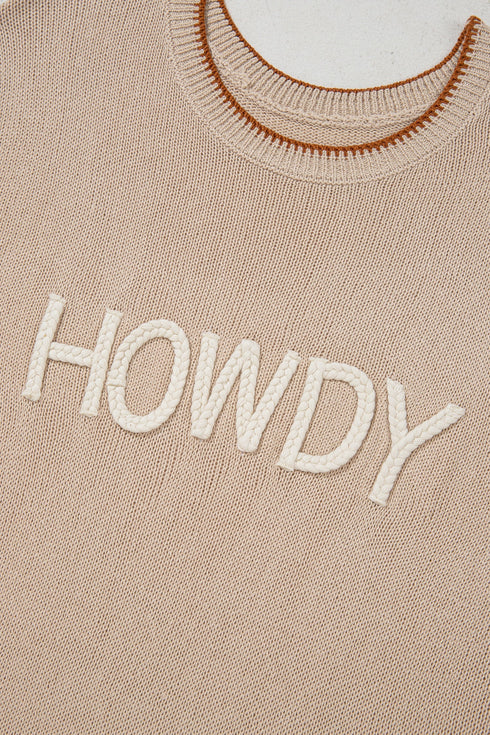 Howdy Letter Print Western Graphic Knit Short Sleeve Sweater