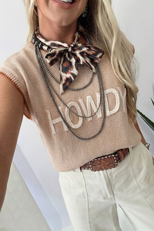 Howdy Letter Print Western Graphic Knit Short Sleeve Sweater