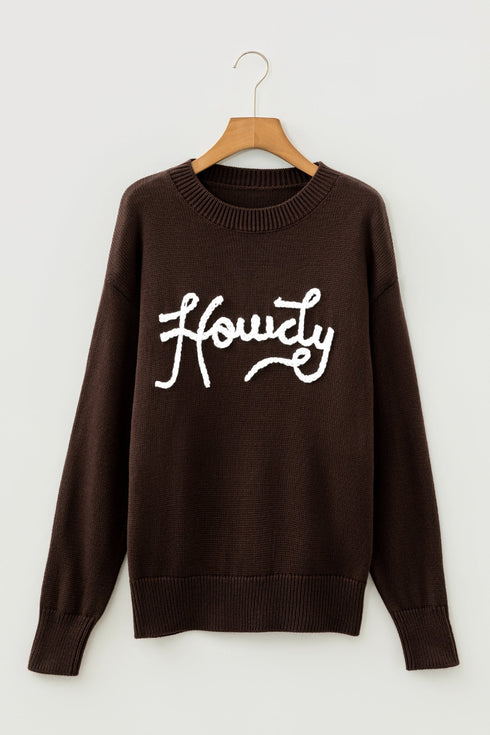 Howdy Script Graphic Crew Neck Pullover Sweater