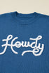 Howdy Script Graphic Crew Neck Pullover Sweater