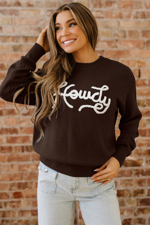 Howdy Script Graphic Crew Neck Pullover Sweater