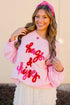 Hugs And Kisses Textured Graphic Raglan Pullover Sweatshirt