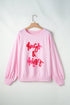Hugs And Kisses Textured Graphic Raglan Pullover Sweatshirt