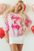 Hugs And Kisses Textured Graphic Raglan Pullover Sweatshirt