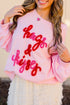 Hugs And Kisses Textured Graphic Raglan Pullover Sweatshirt