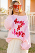 Hugs And Kisses Textured Graphic Raglan Pullover Sweatshirt