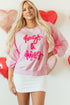 Hugs And Kisses Textured Graphic Raglan Pullover Sweatshirt