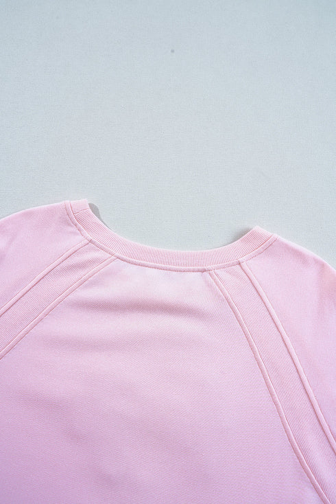 Hugs And Kisses Textured Graphic Raglan Pullover Sweatshirt