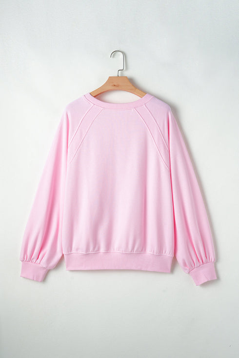 Hugs And Kisses Textured Graphic Raglan Pullover Sweatshirt
