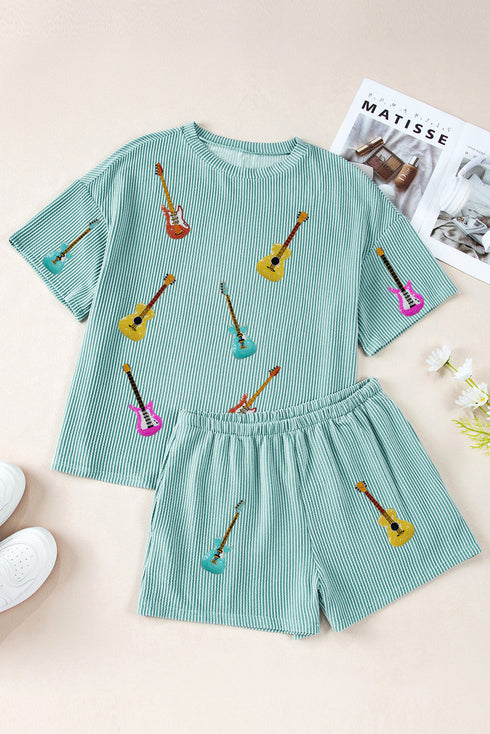 Iceland Blue Guitar Print Corded Short Set