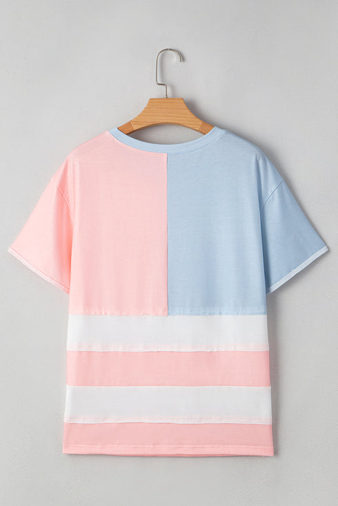 Independence Day Stars And Stripes Raw Hem Color Block T Shirt