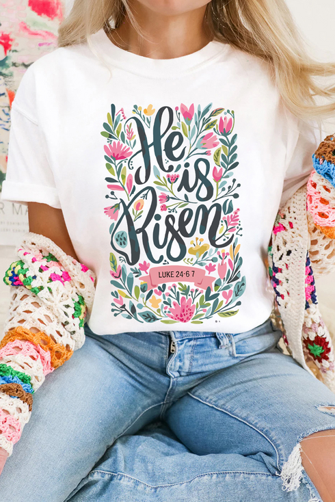 Inspirational Floral Text Graphic Print Crew Neck Tee