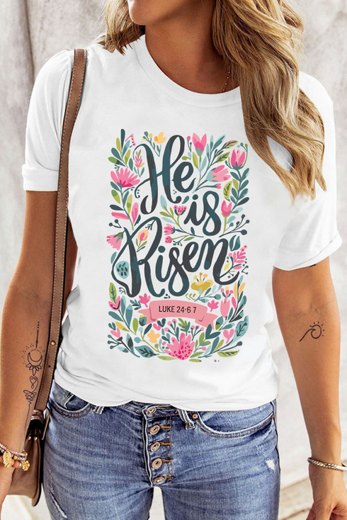 Inspirational Floral Text Graphic Print Crew Neck Tee