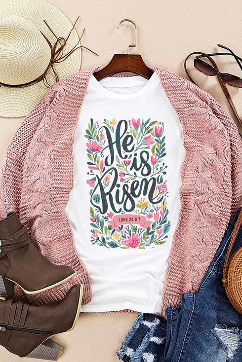 Inspirational Floral Text Graphic Print Crew Neck Tee