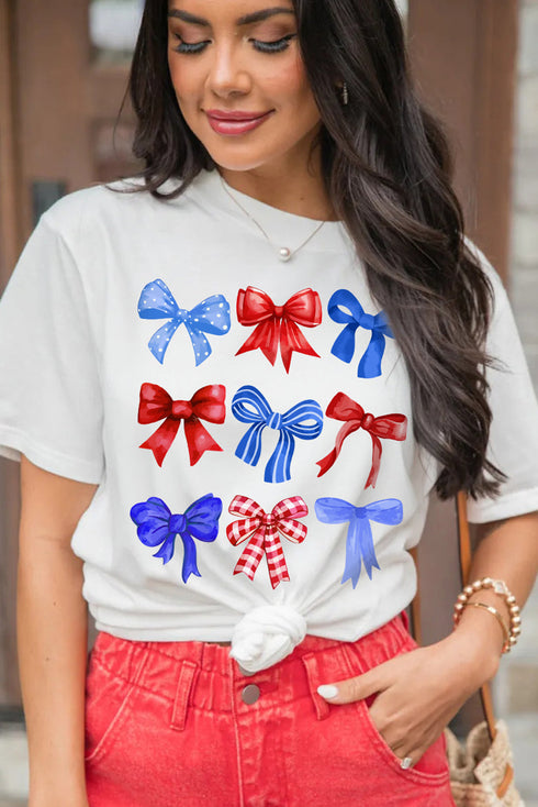 Inspiring USA Bow Graphic Patriotic Summer Tee