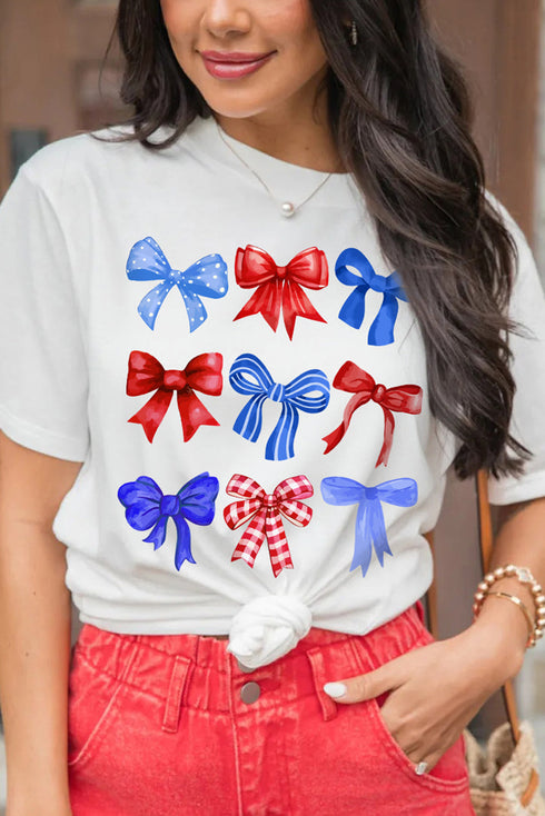 Inspiring USA Bow Graphic Patriotic Summer Tee