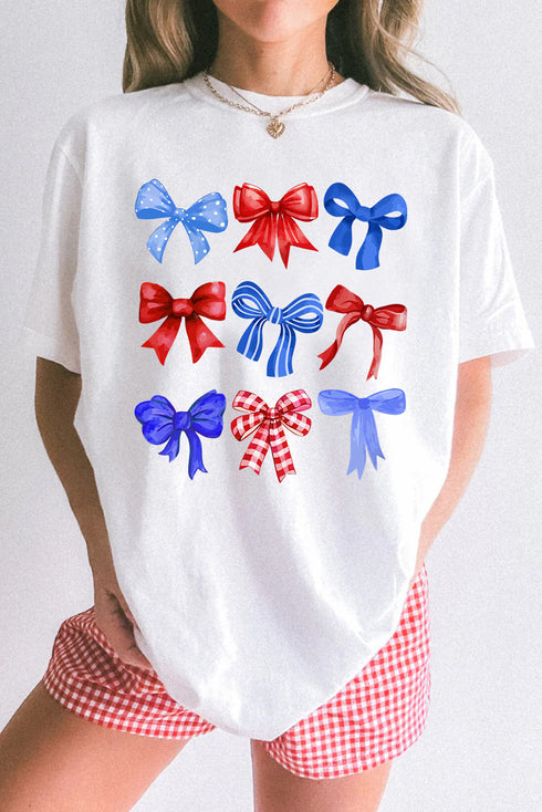 Inspiring USA Bow Graphic Patriotic Summer Tee