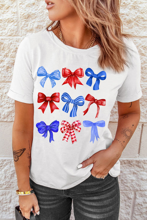 Inspiring USA Bow Graphic Patriotic Summer Tee
