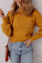 Intricate Pointelle Knit Balloon Sleeve Mock Neck Pullover Sweater