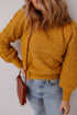 Intricate Pointelle Knit Balloon Sleeve Mock Neck Pullover Sweater