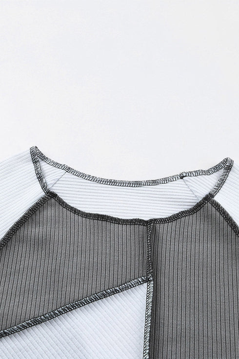 Irregular Color Block Seaming Trim Rib Knit Top