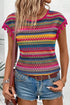 Jacquard Textured Striped Cap Sleeve Tassel Top