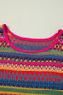 Jacquard Textured Striped Cap Sleeve Tassel Top
