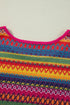 Jacquard Textured Striped Cap Sleeve Tassel Top