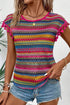 Jacquard Textured Striped Cap Sleeve Tassel Top