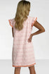 Jacquard Textured Tassel Tie Short Sleeve Mini Dress