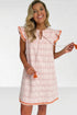 Jacquard Textured Tassel Tie Short Sleeve Mini Dress