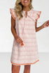 Jacquard Textured Tassel Tie Short Sleeve Mini Dress