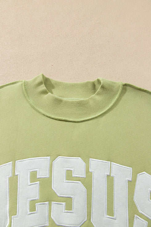 Jesus Letter Patch Exposed Seam Mock Neck Baggy Sweatshirt