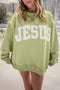 Jesus Letter Patch Exposed Seam Mock Neck Baggy Sweatshirt