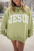 Jesus Letter Patch Exposed Seam Mock Neck Baggy Sweatshirt