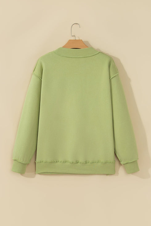 Jesus Letter Patch Exposed Seam Mock Neck Baggy Sweatshirt