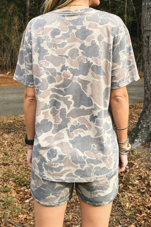 Jesus Loves You Camouflage Graphic Two Piece Short Set