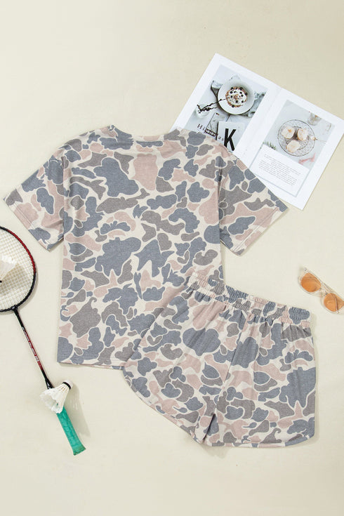 Jesus Loves You Camouflage Graphic Two Piece Short Set