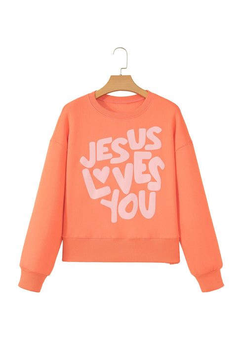 Jesus Loves You Puffy Letter Graphic Sweatshirt