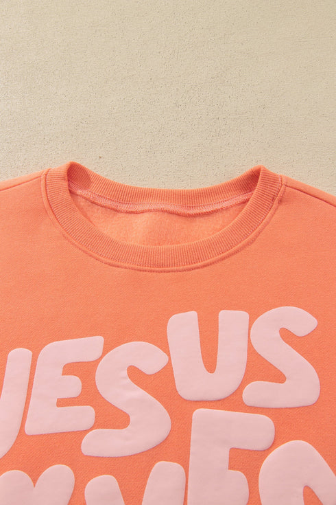 Jesus Loves You Puffy Letter Graphic Sweatshirt