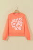 Jesus Loves You Puffy Letter Graphic Sweatshirt