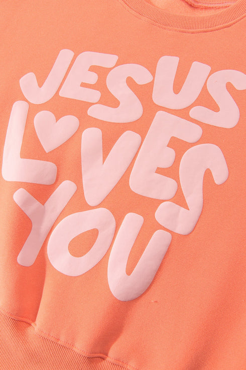 Jesus Loves You Puffy Letter Graphic Sweatshirt