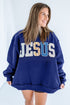 Jesus Mixed Pattern Embroidered Patch Mock Neck Sweatshirt